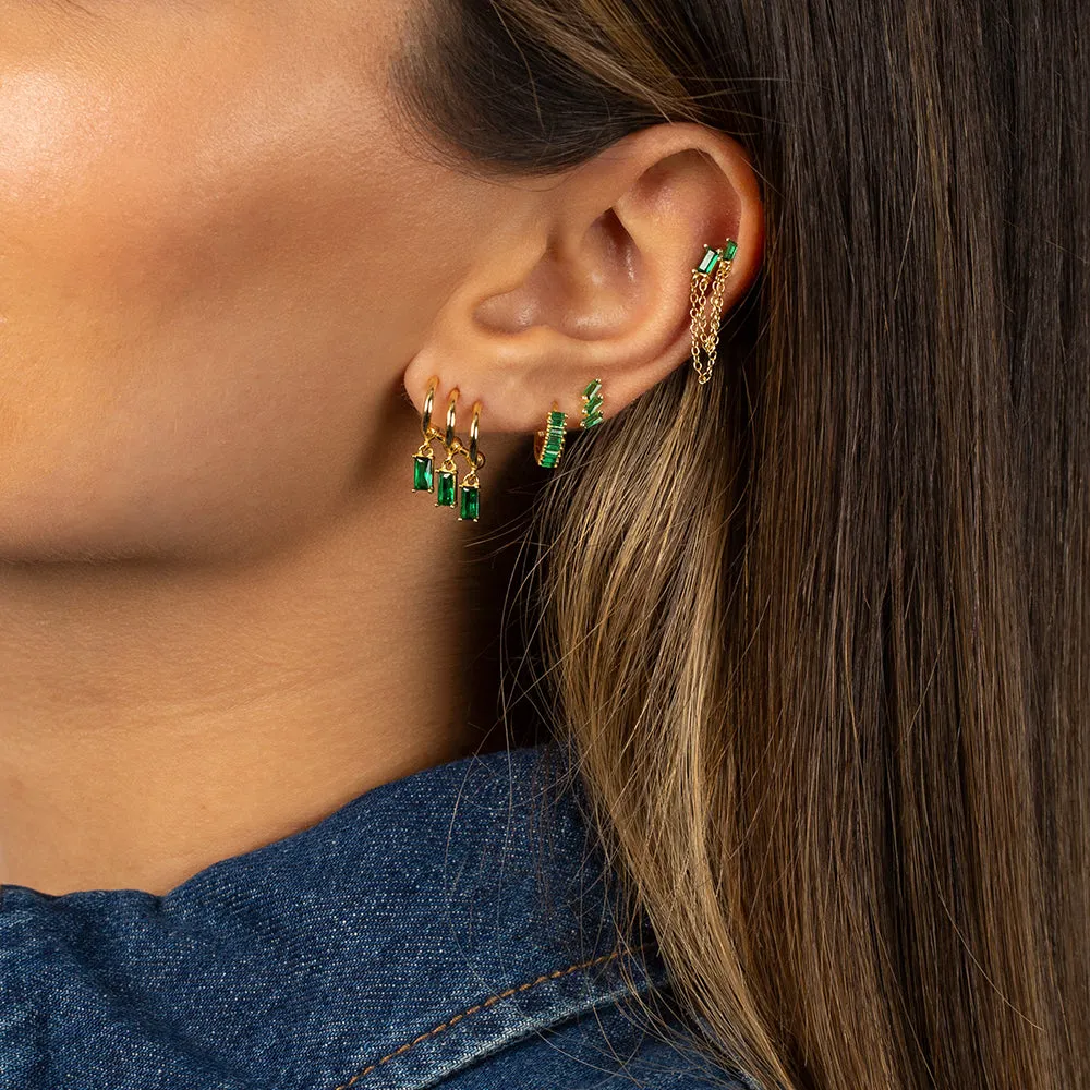 Colored Baguette Double Chain Stud Earring