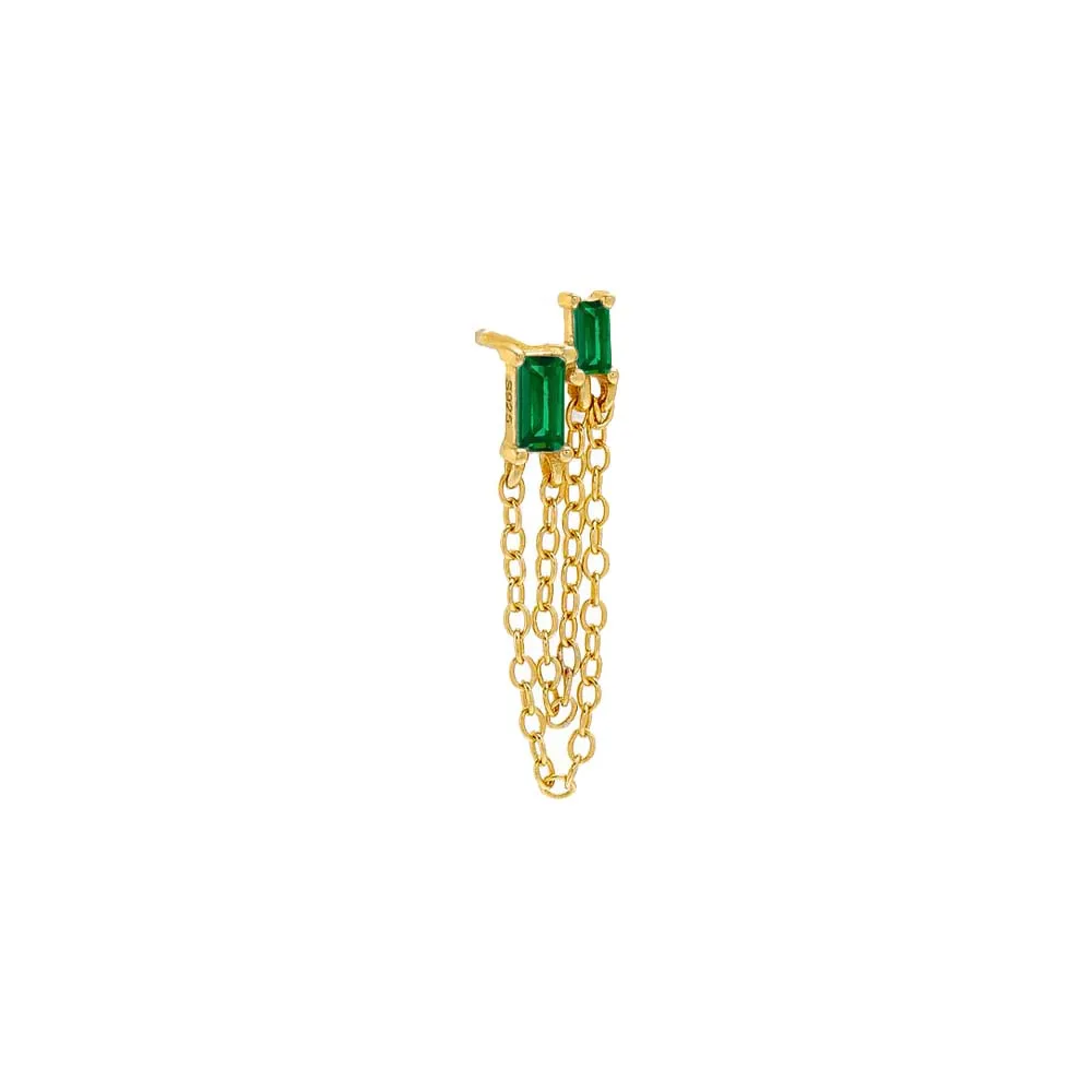 Colored Baguette Double Chain Stud Earring