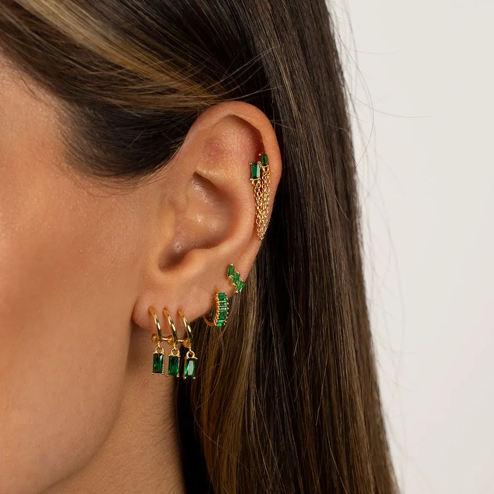 Colored Baguette Double Chain Stud Earring