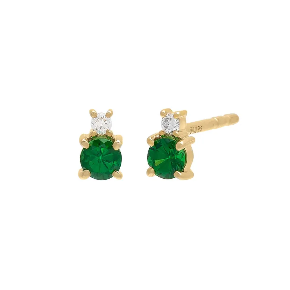 Colored Double Solitaire Stud Earring 14K