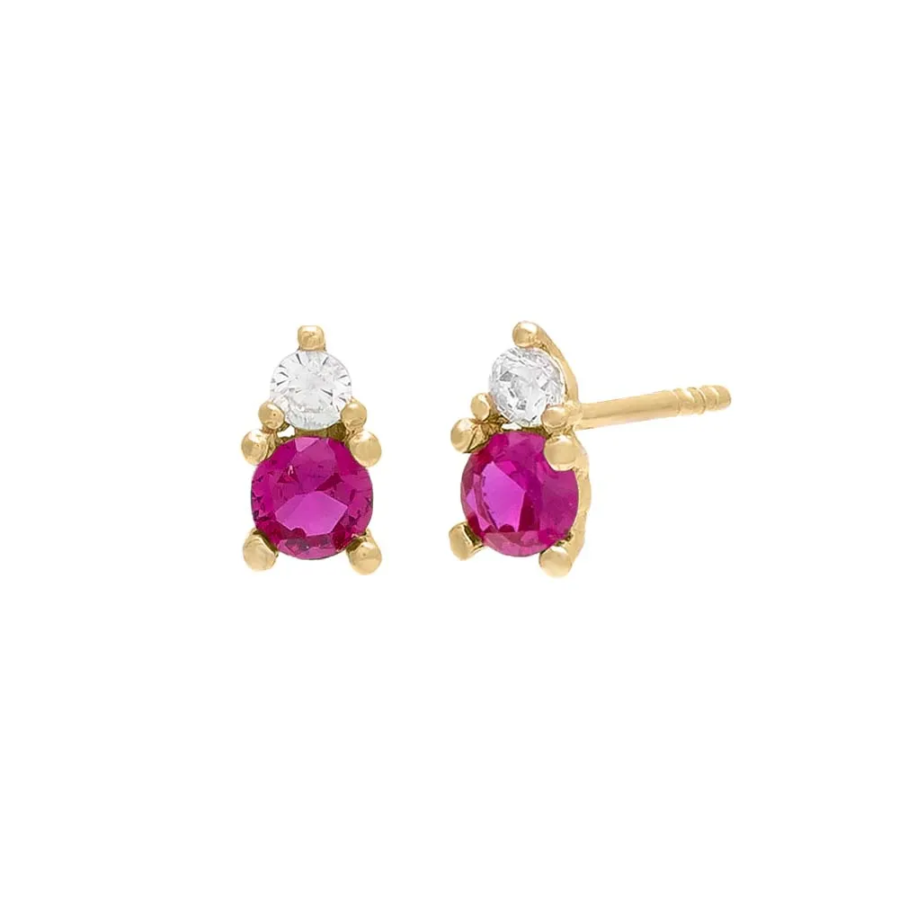 Colored Double Solitaire Stud Earring 14K