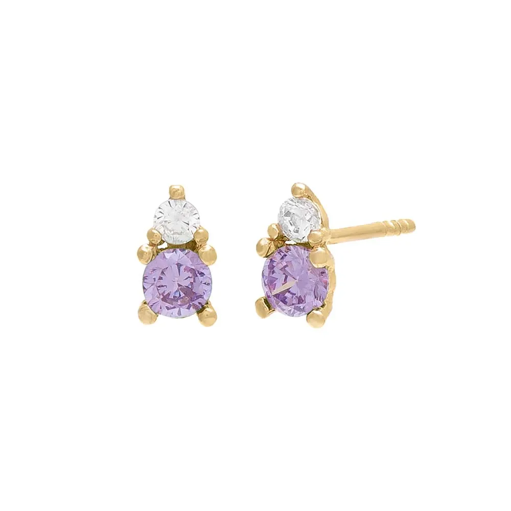Colored Double Solitaire Stud Earring 14K