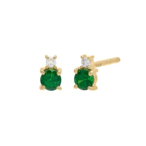 Colored Double Solitaire Stud Earring 14K