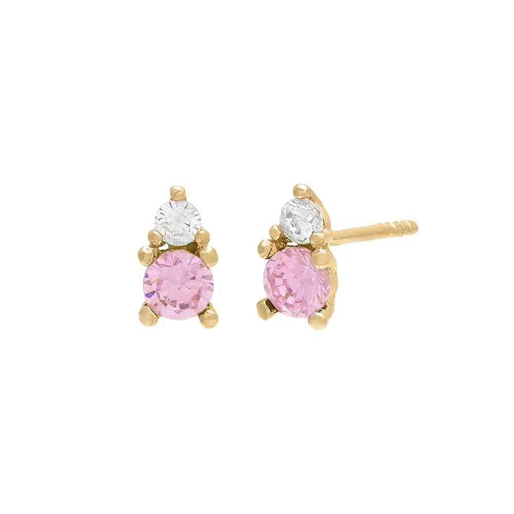 Colored Double Solitaire Stud Earring 14K