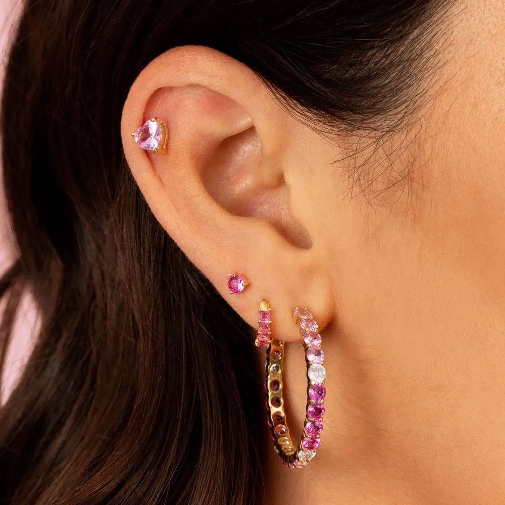 Colored Heart CZ Stud Earrings