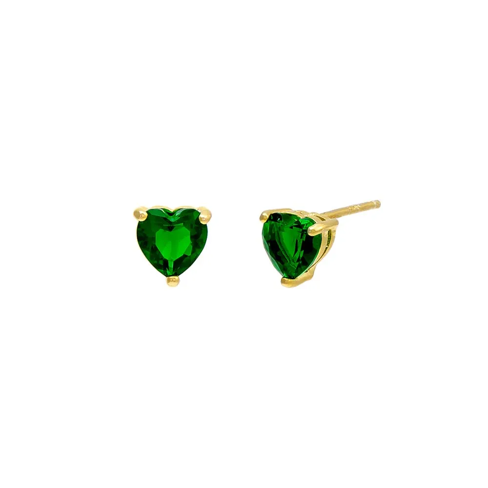 Colored Heart CZ Stud Earrings