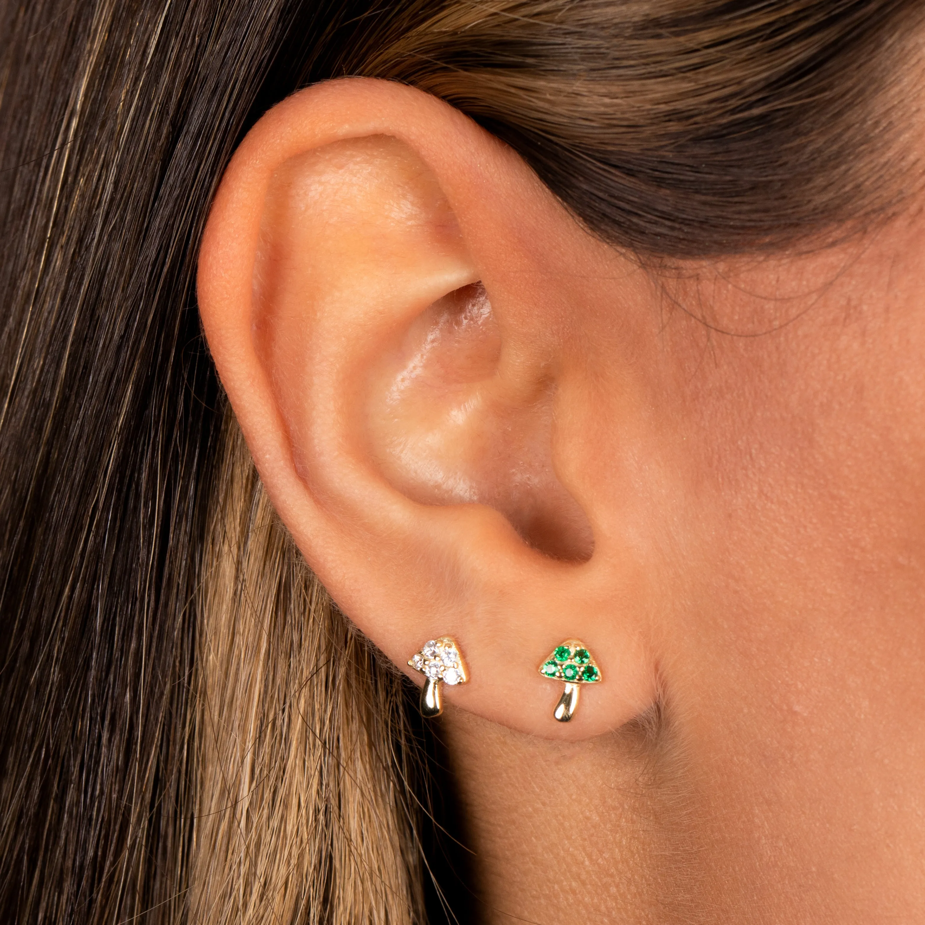 Colored Pavé Mini Mushroom Stud Earring