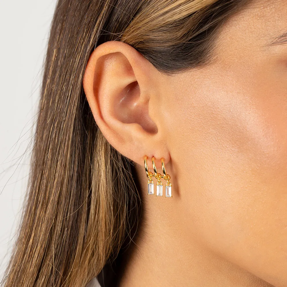 Colored Triple Dangling Baguette Stone Earring