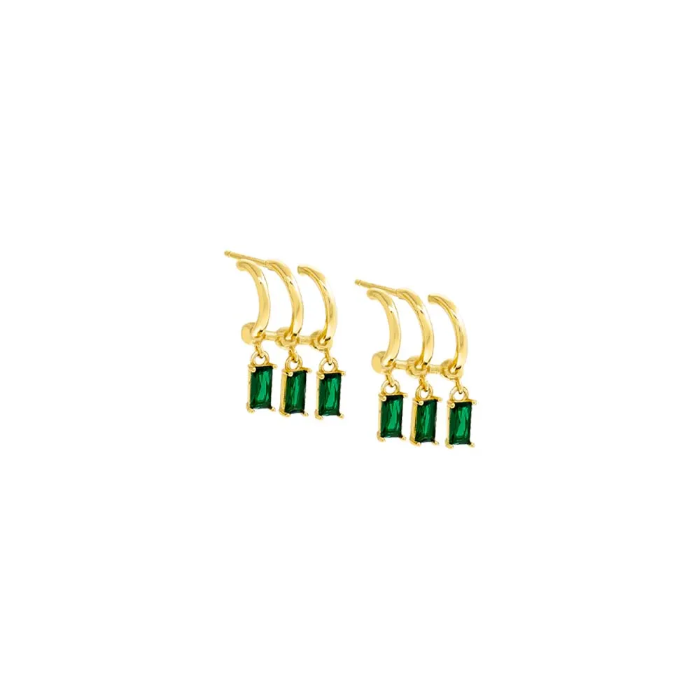 Colored Triple Dangling Baguette Stone Earring
