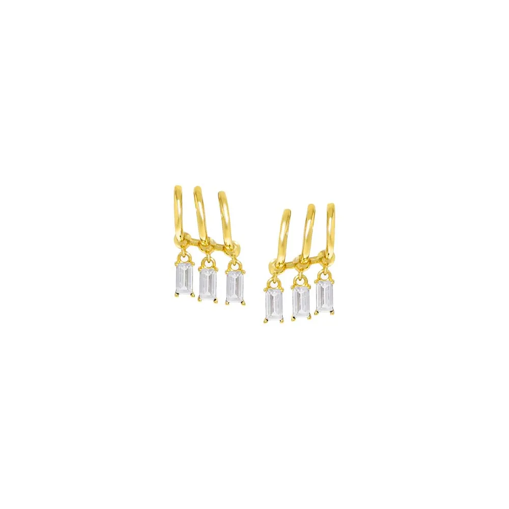 Colored Triple Dangling Baguette Stone Earring