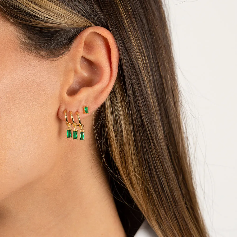 Colored Triple Dangling Baguette Stone Earring