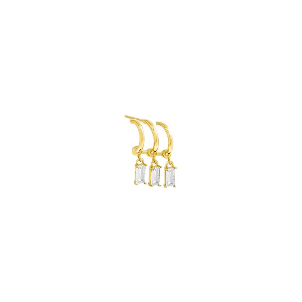 Colored Triple Dangling Baguette Stone Earring