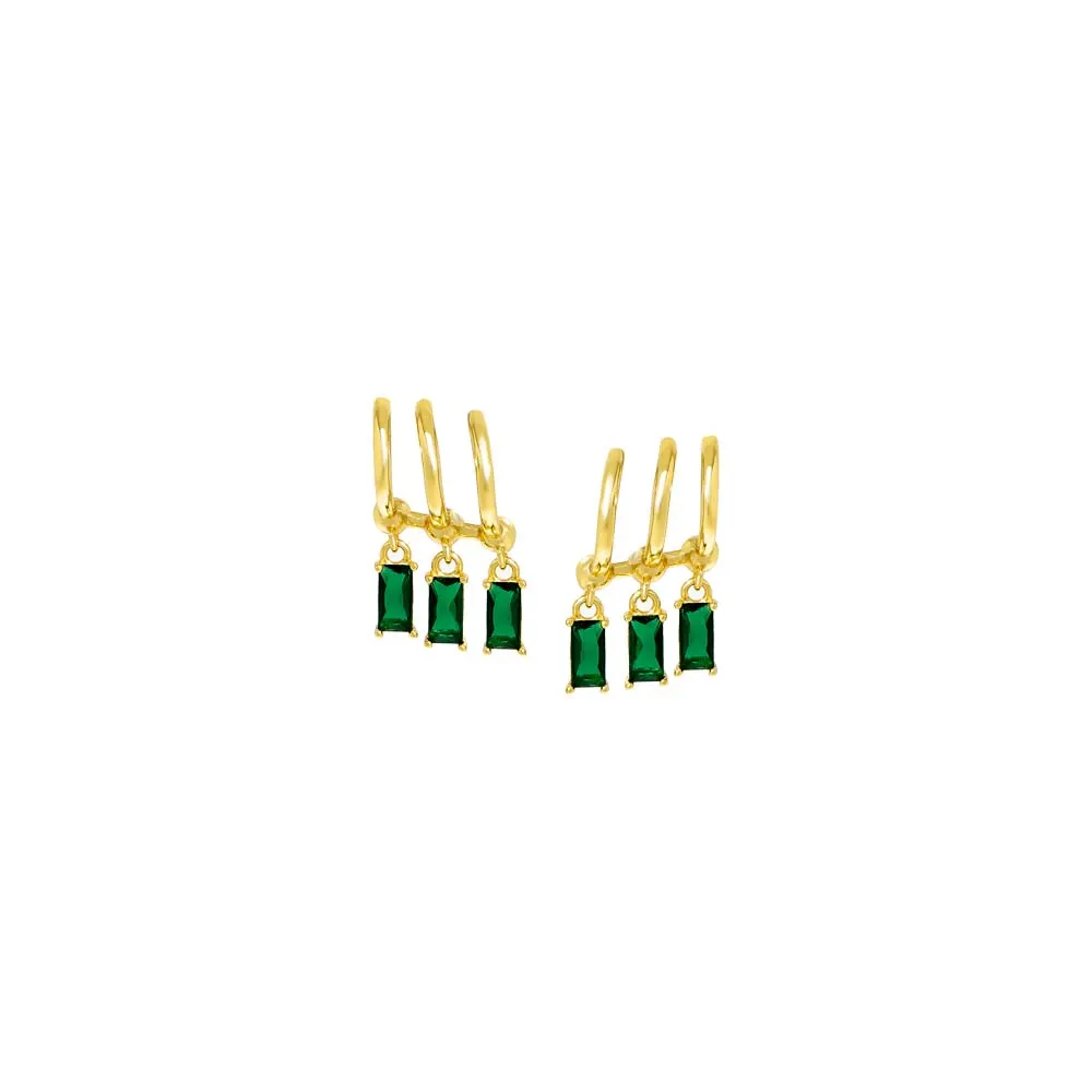 Colored Triple Dangling Baguette Stone Earring