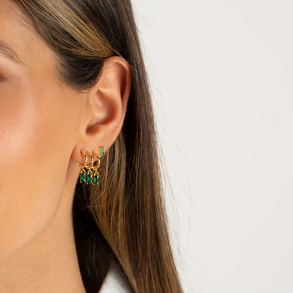 Colored Triple Dangling Baguette Stone Earring
