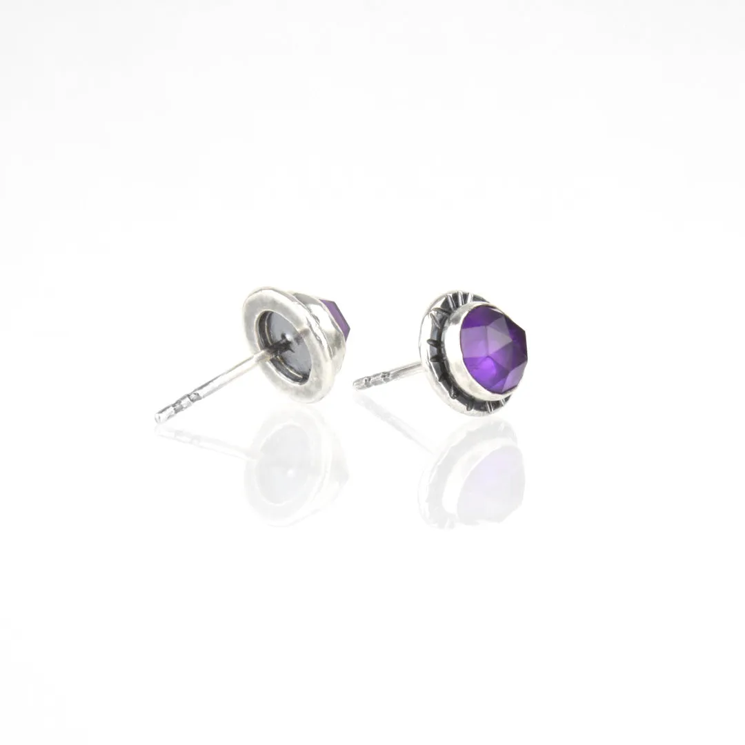 Compass Stud Earrings with Rose-cut Amethyst (Sterling Silver)