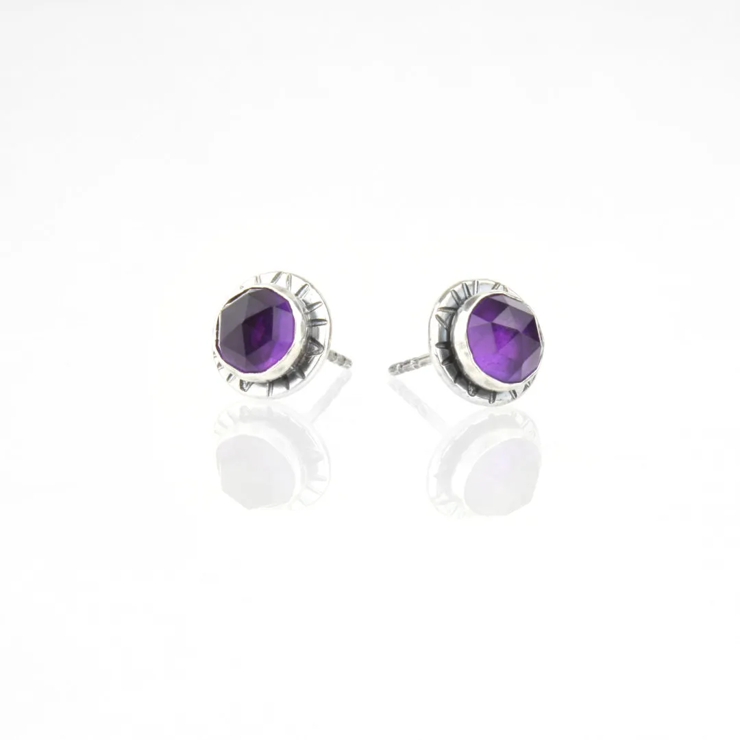 Compass Stud Earrings with Rose-cut Amethyst (Sterling Silver)