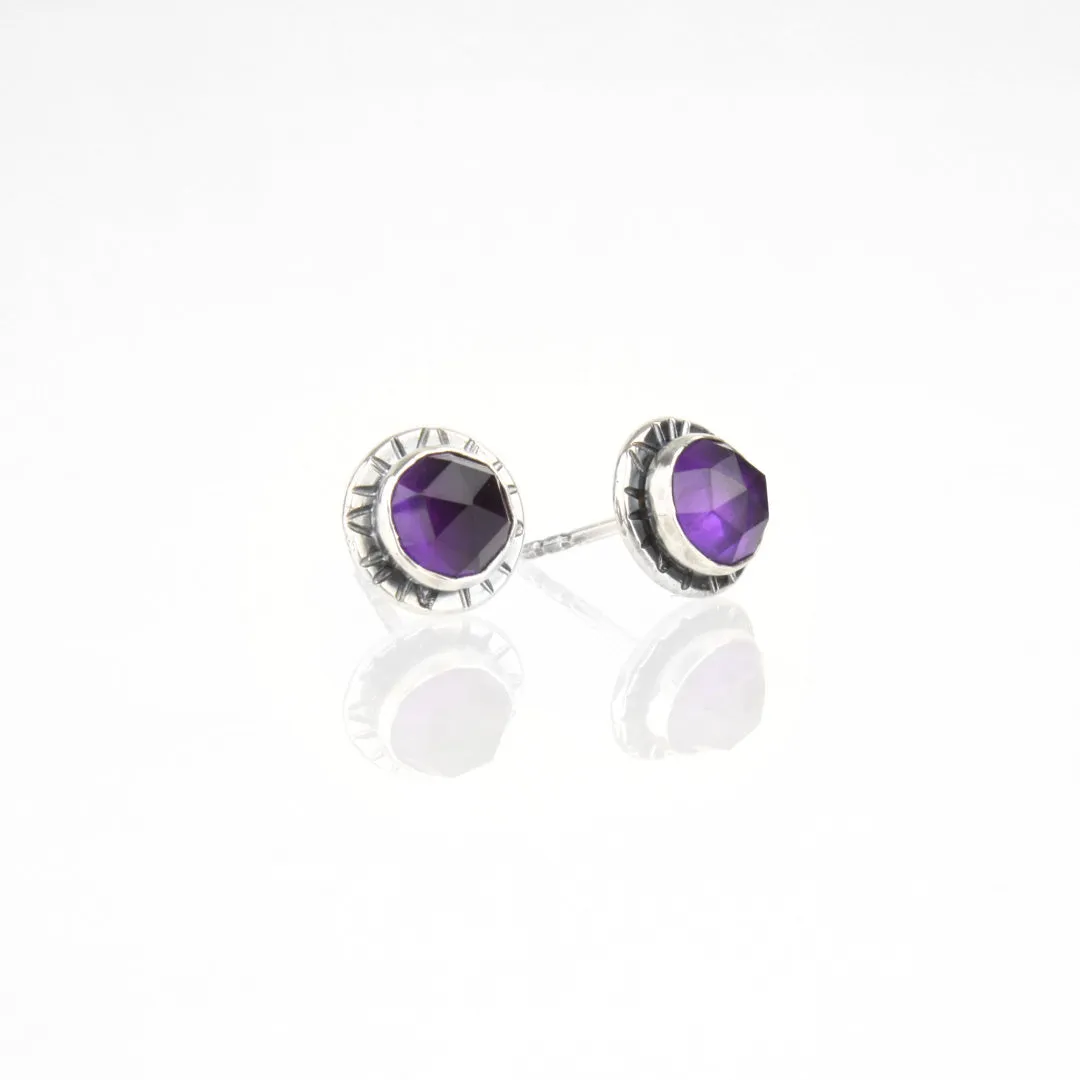 Compass Stud Earrings with Rose-cut Amethyst (Sterling Silver)