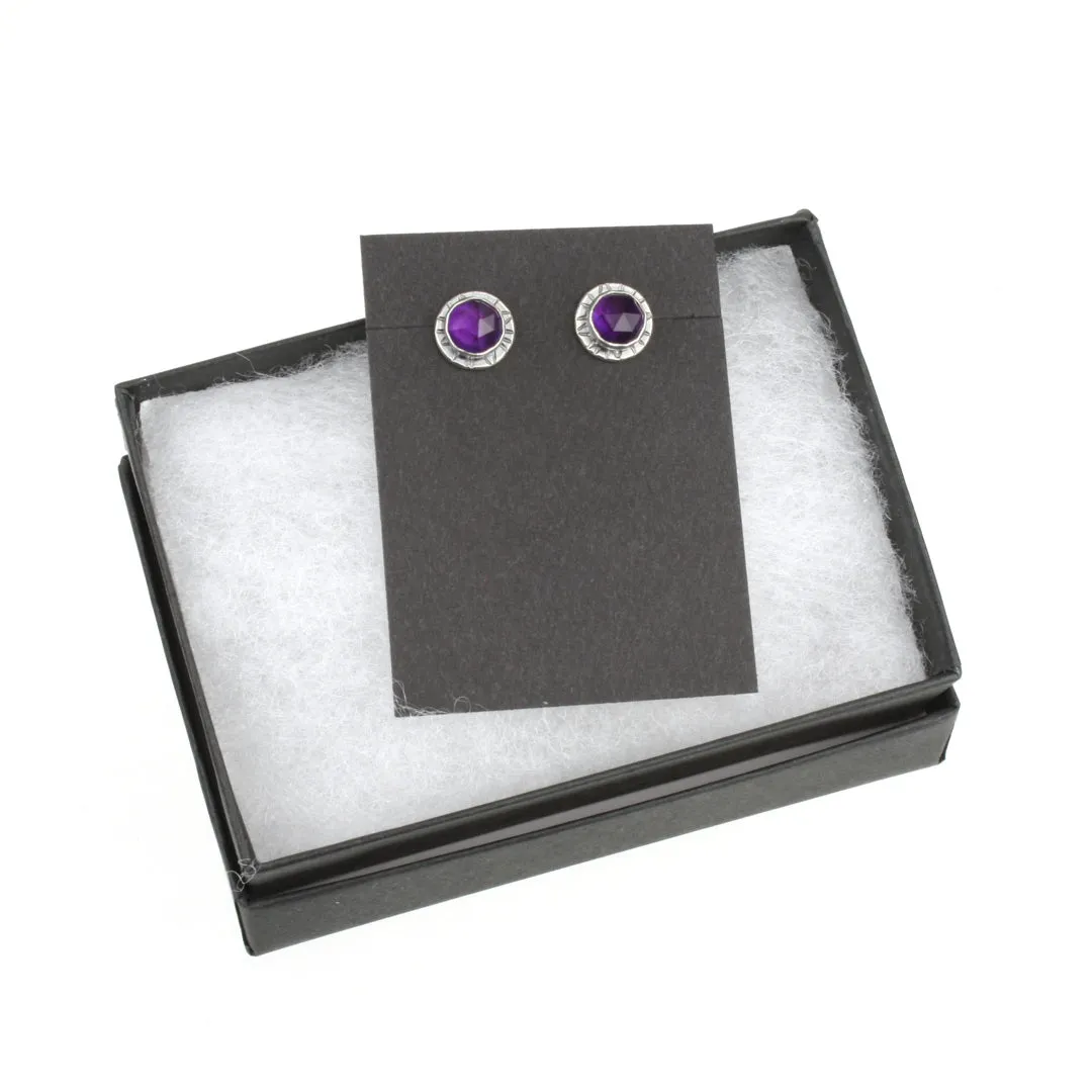 Compass Stud Earrings with Rose-cut Amethyst (Sterling Silver)