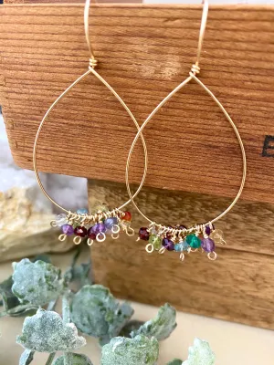 Confetti Drop Hoops - Colorful Mixed Gemstone Hoops - 14k Gold filled