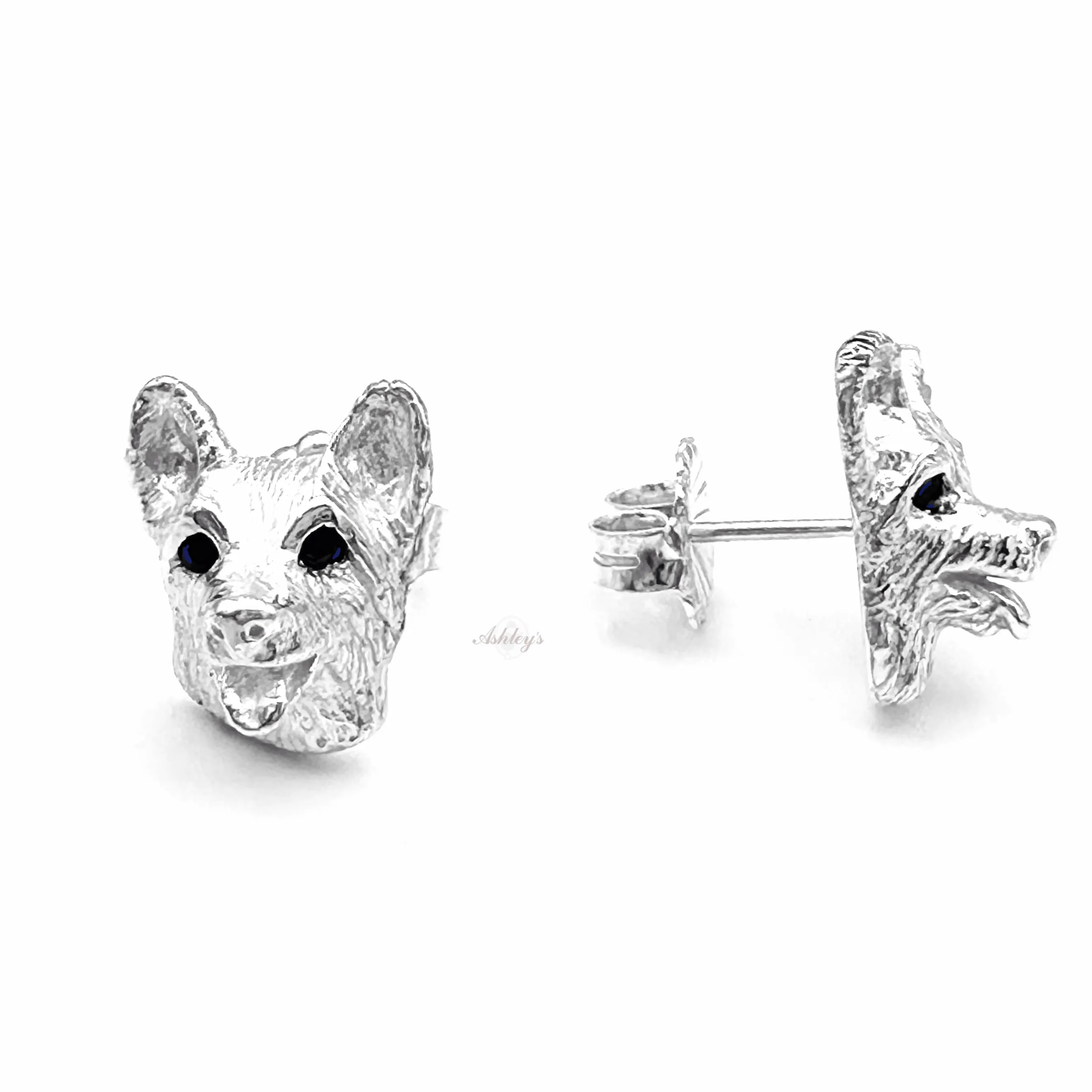 Corgi Earrings, Sterling Silver