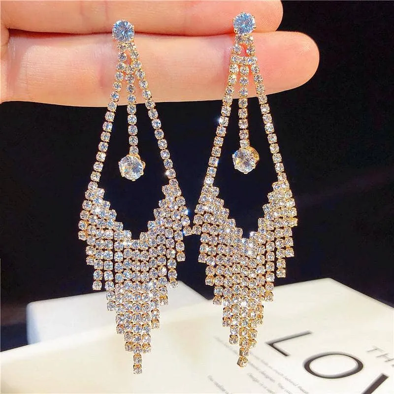Created Diamond Sweet Water Drip Long Tassel Earrings