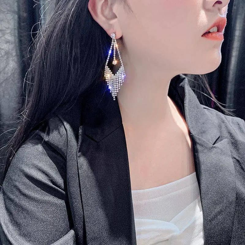 Created Diamond Sweet Water Drip Long Tassel Earrings