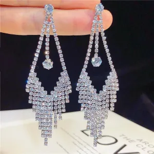 Created Diamond Sweet Water Drip Long Tassel Earrings