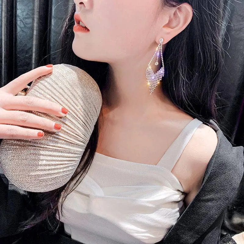Created Diamond Sweet Water Drip Long Tassel Earrings