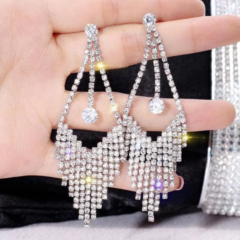 Created Diamond Sweet Water Drip Long Tassel Earrings