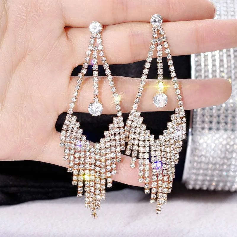 Created Diamond Sweet Water Drip Long Tassel Earrings
