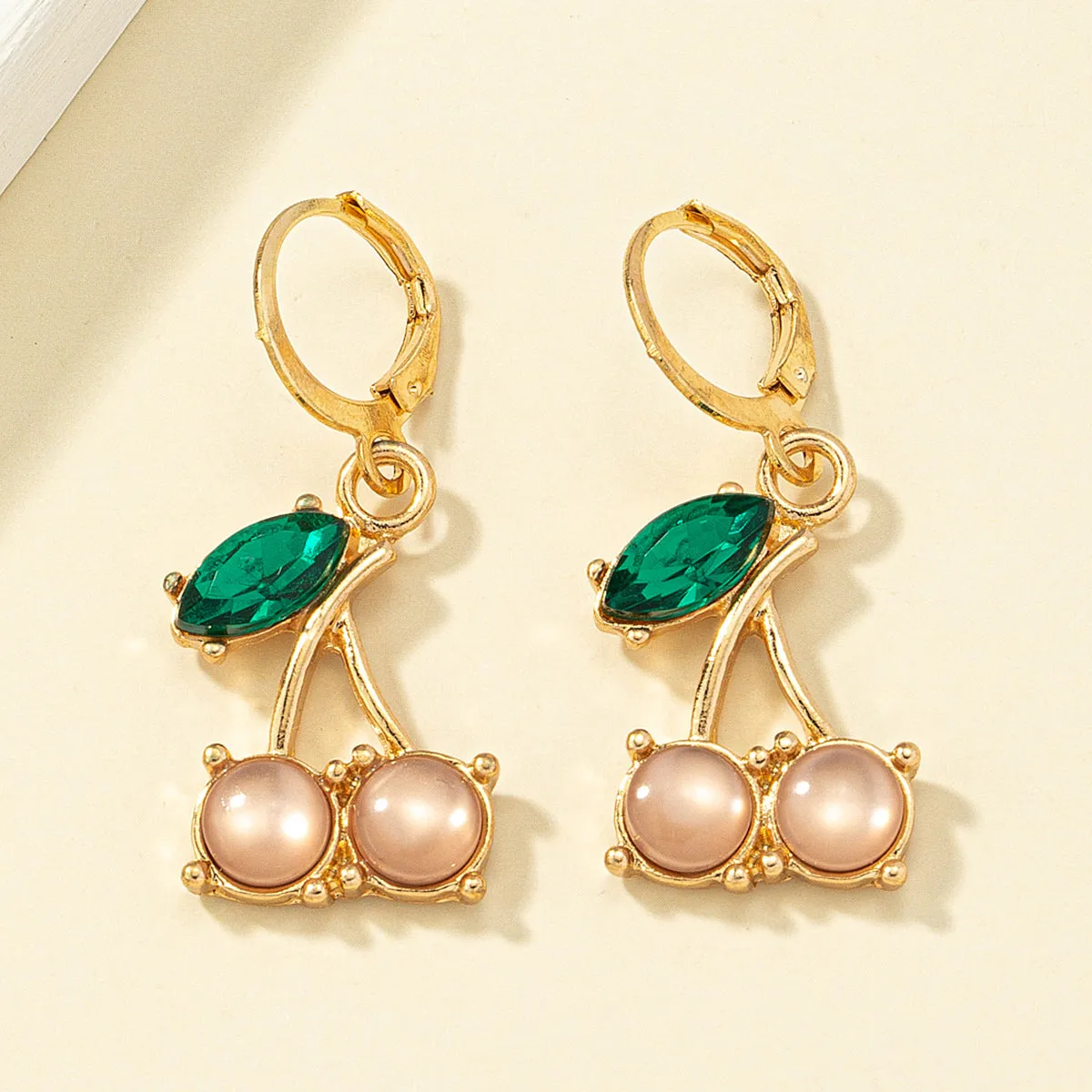 Crystal & 18K Gold-Plated Cherry Charm Huggie Earrings