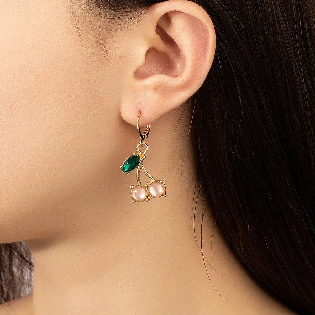Crystal & 18K Gold-Plated Cherry Charm Huggie Earrings
