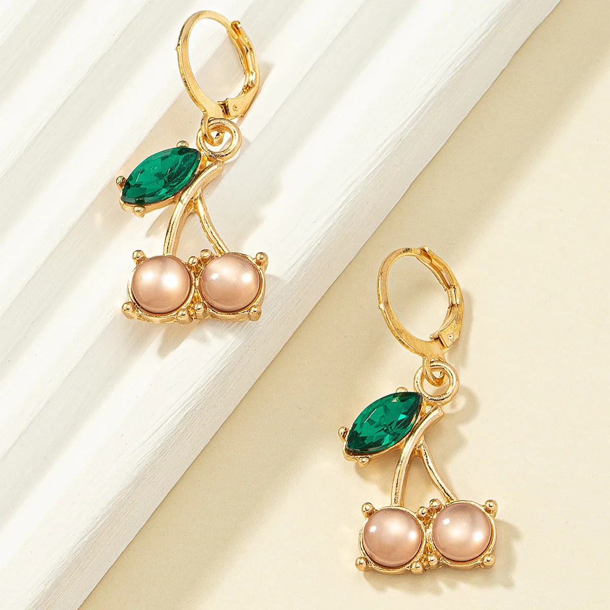 Crystal & 18K Gold-Plated Cherry Charm Huggie Earrings