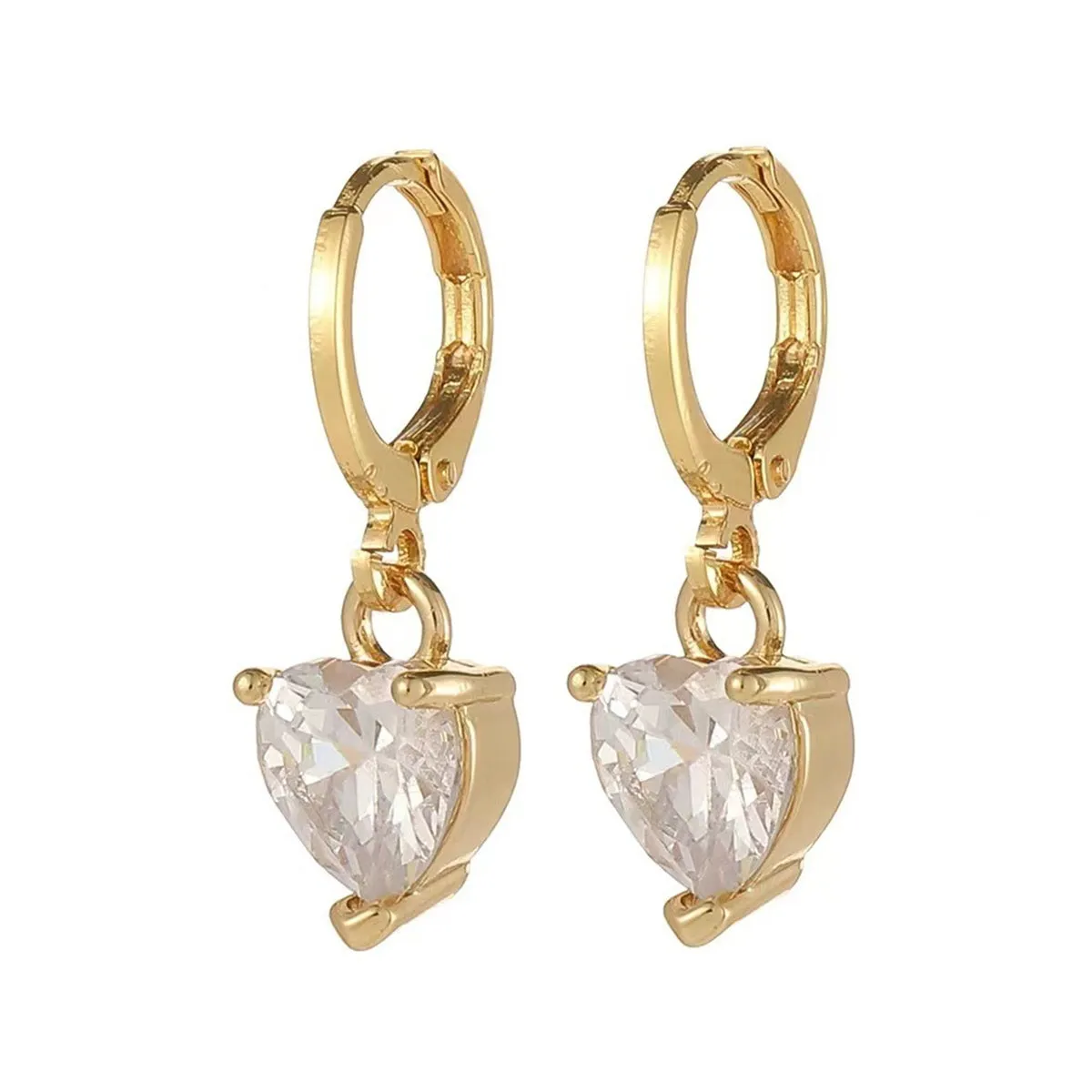 Crystal & 18K Gold-Plated Heart Charm Huggie Earrings