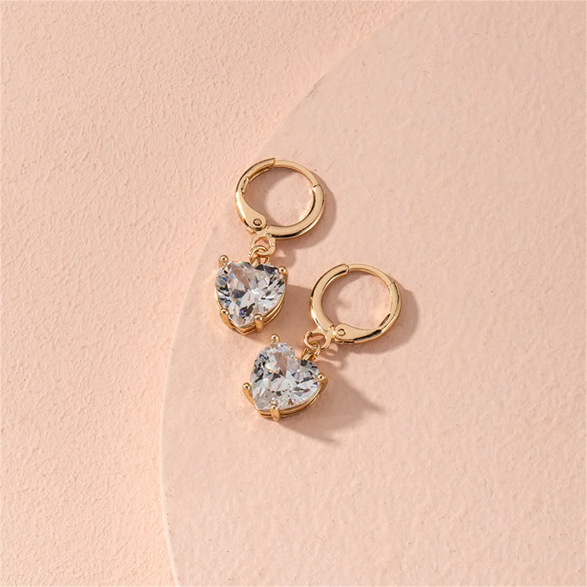 Crystal & 18K Gold-Plated Heart Charm Huggie Earrings