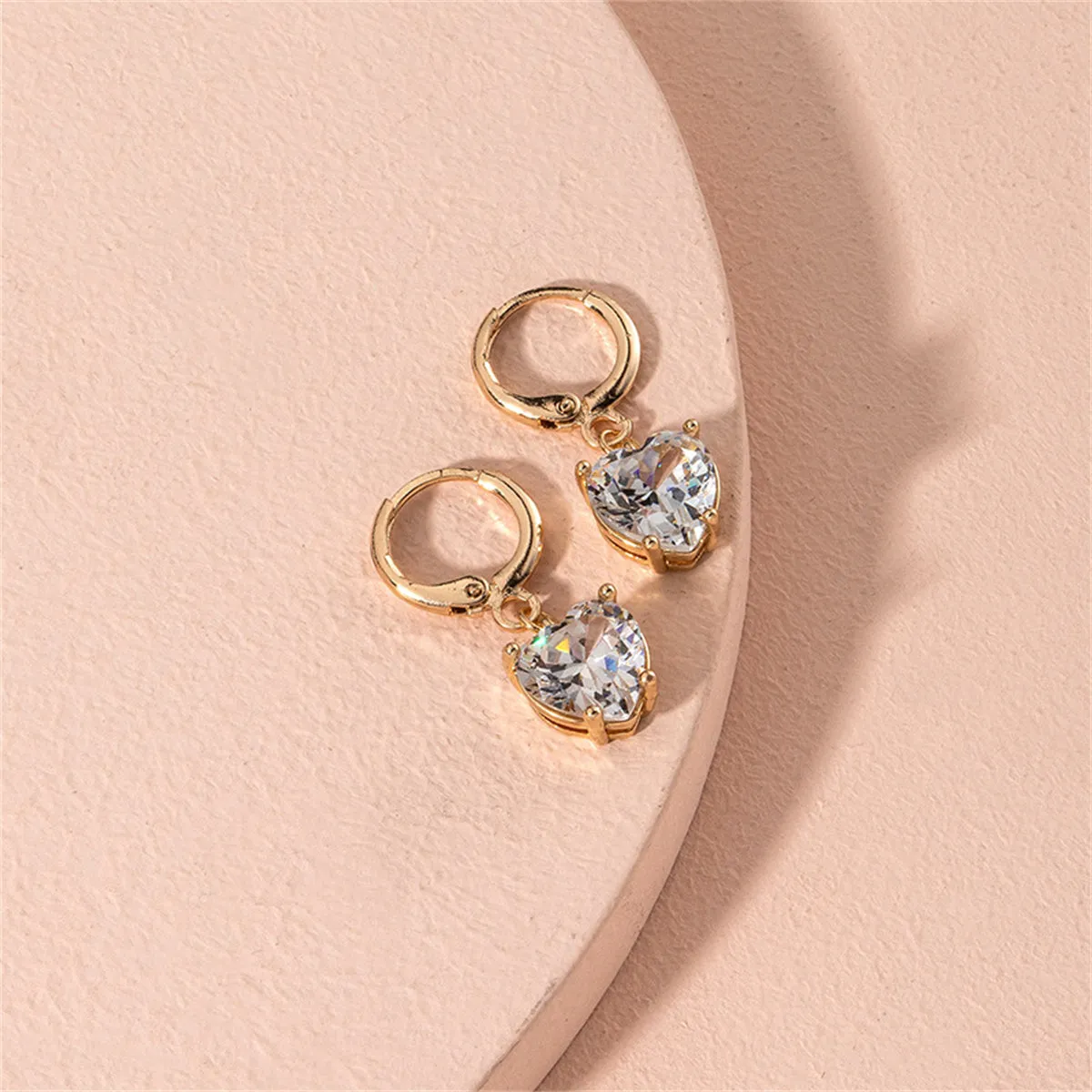 Crystal & 18K Gold-Plated Heart Charm Huggie Earrings