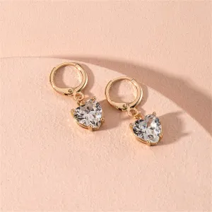 Crystal & 18K Gold-Plated Heart Charm Huggie Earrings