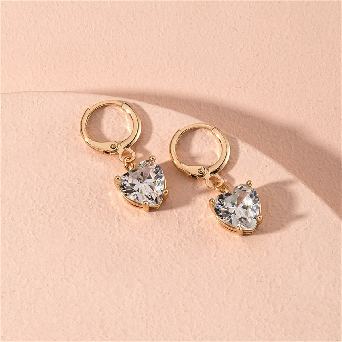 Crystal & 18K Gold-Plated Heart Charm Huggie Earrings