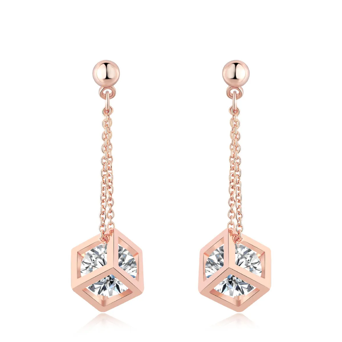 Crystal & 18K Rose Gold-Plated Caged Drop Earrings