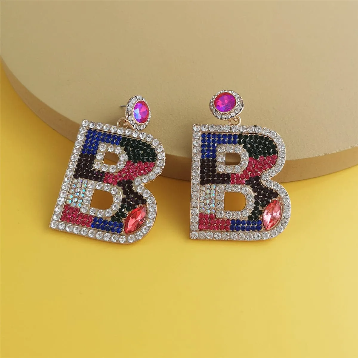Crystal & Cubic Zirconia Letter B Drop Earrings