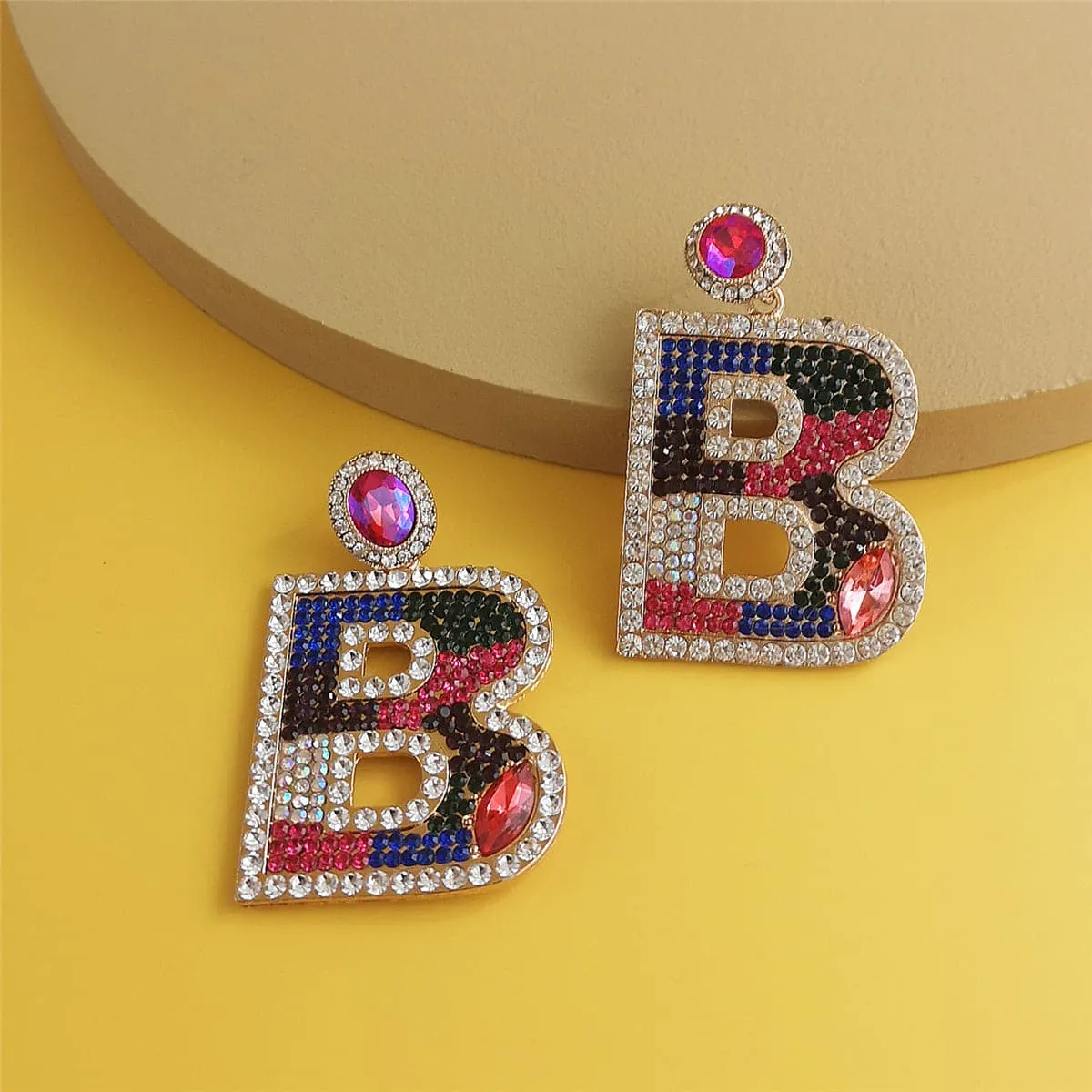Crystal & Cubic Zirconia Letter B Drop Earrings