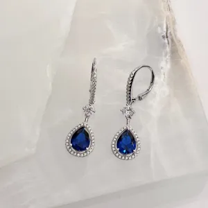 CRYSTAL BLUE SAPPHIRE HALO TEARDROP earrings