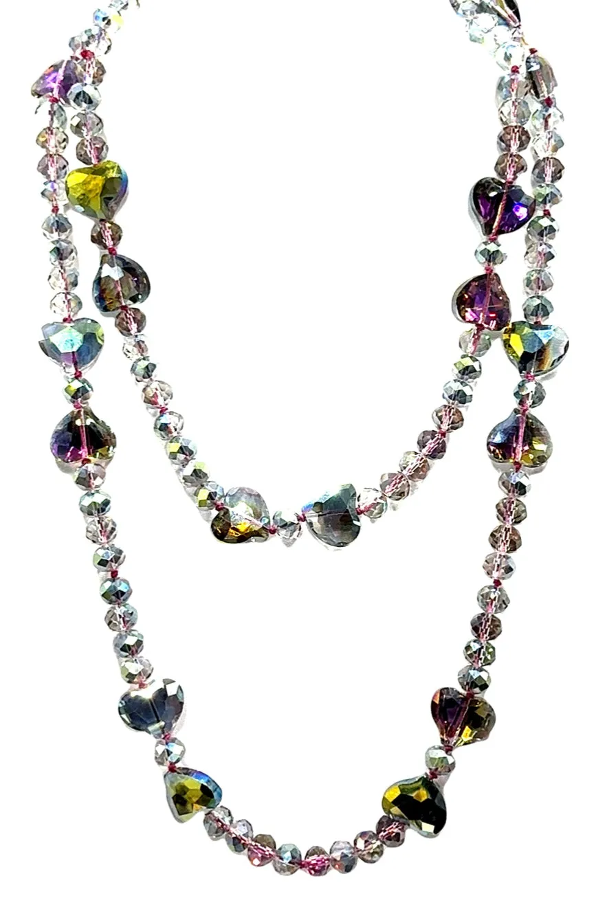 Crystal Hearts Long Necklace