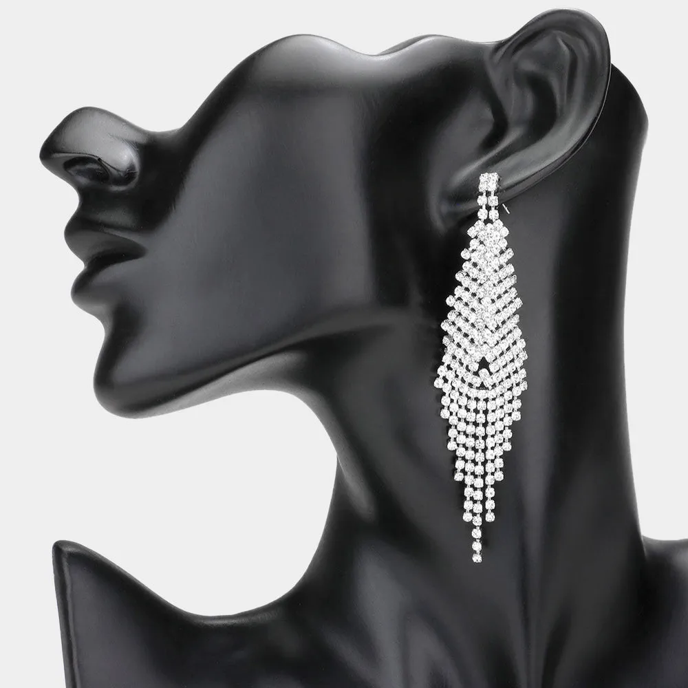 Crystal Rhinestone Fringe Pageant Earrings on Silver | 331878