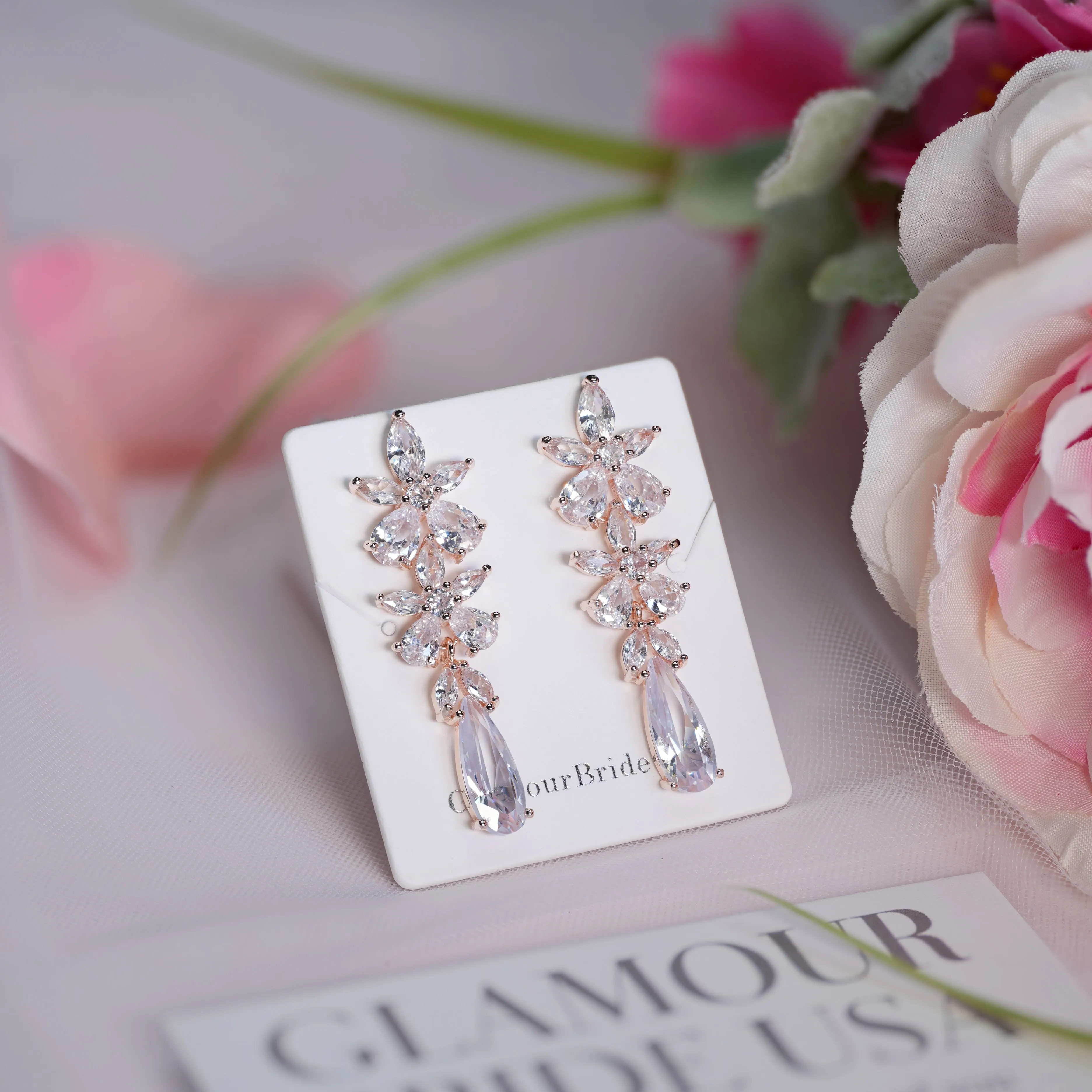 Crystal Silver Drop Earrings - Monica