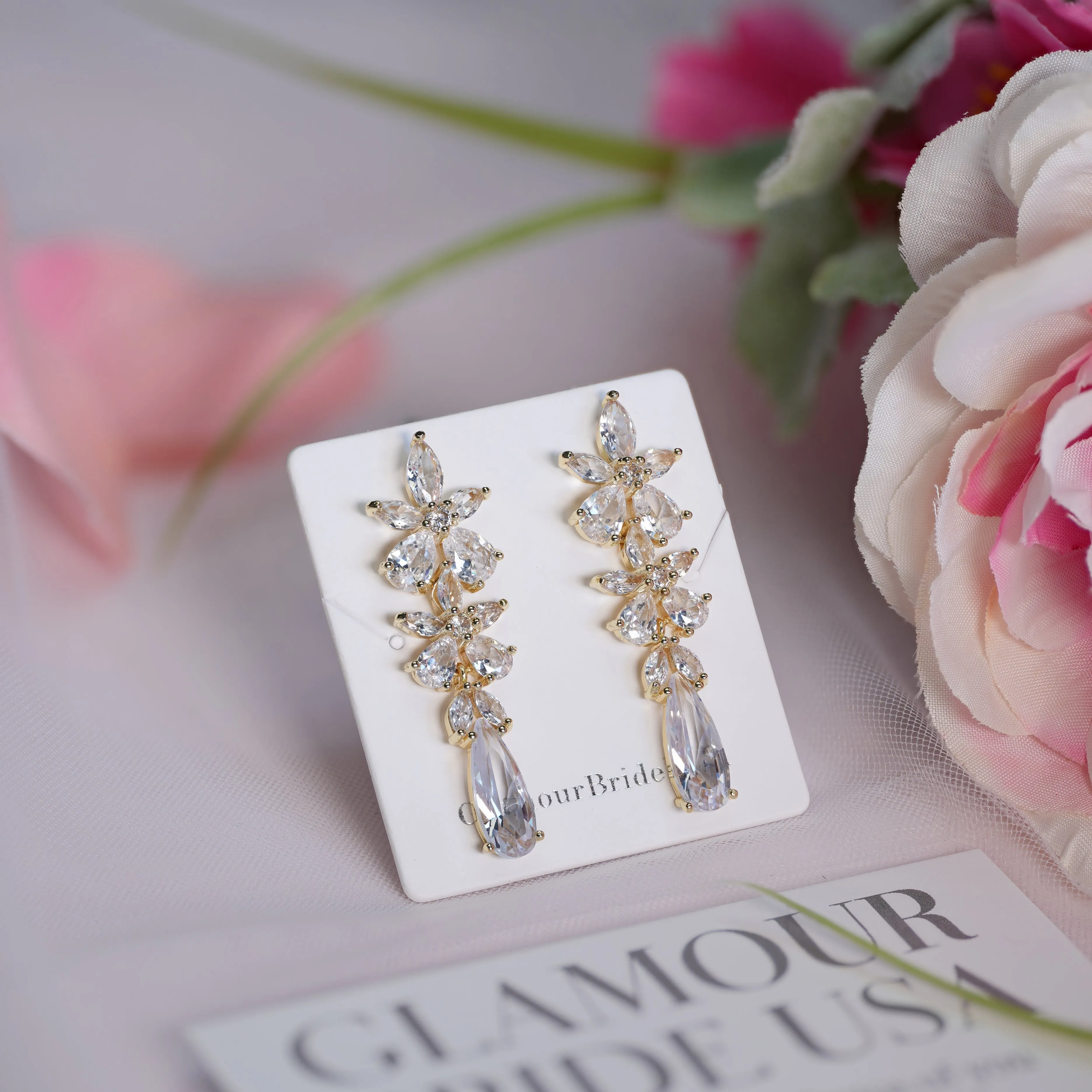 Crystal Silver Drop Earrings - Monica