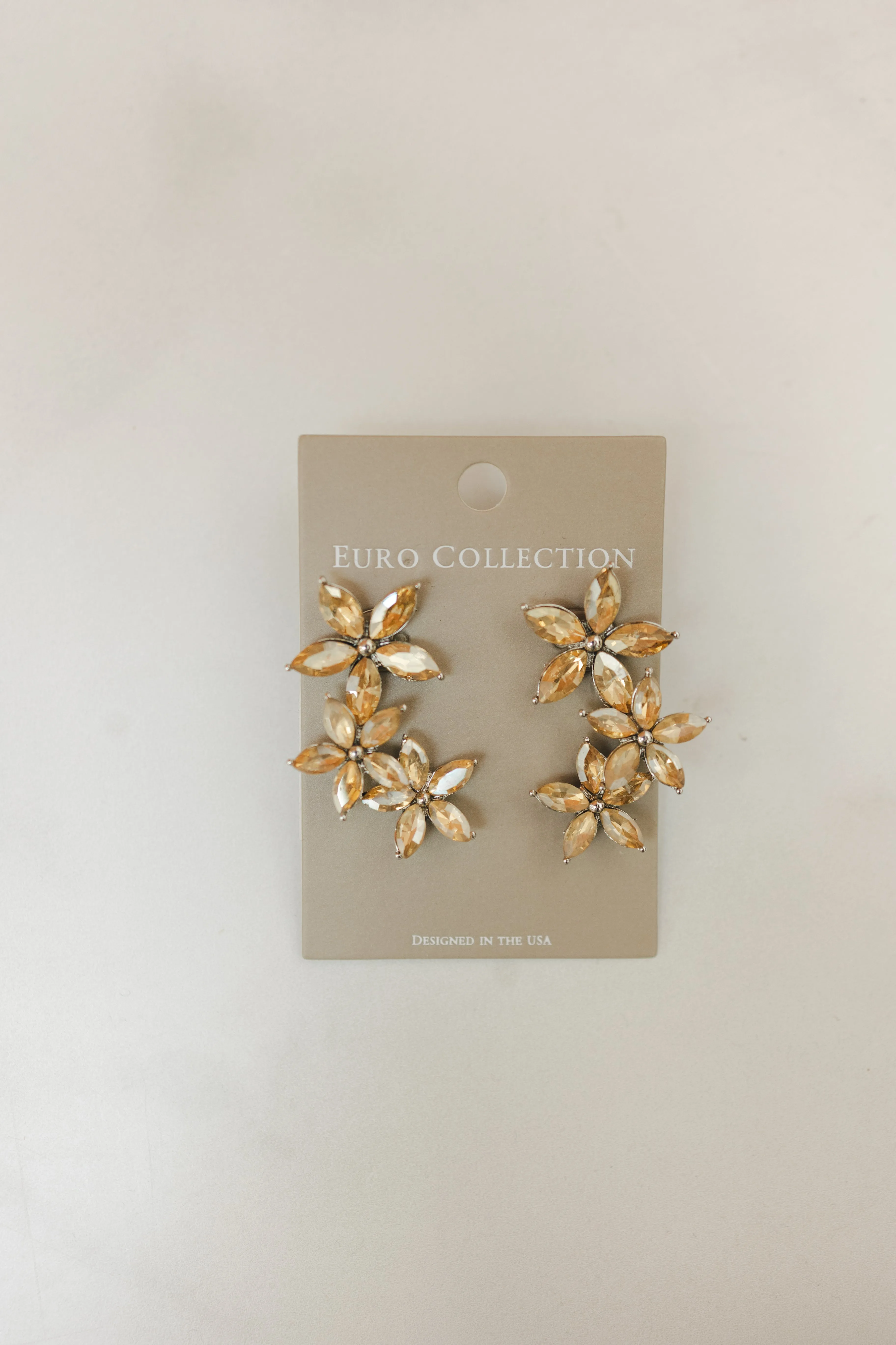 Crystal Three-Flower Earrings