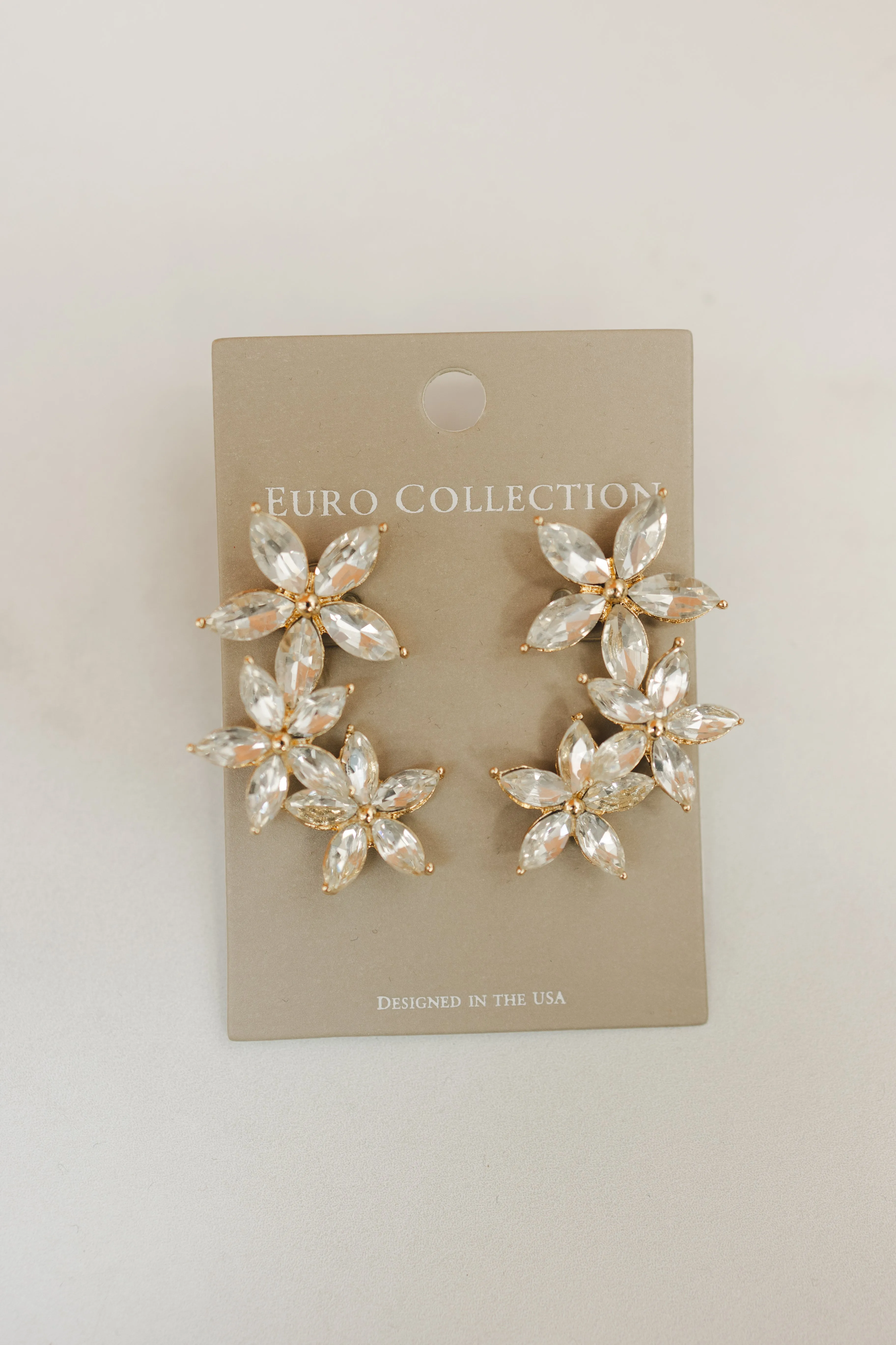 Crystal Three-Flower Earrings