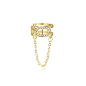 Cubic Zirconia & 18K Gold-Plated Chain Ear Cuff