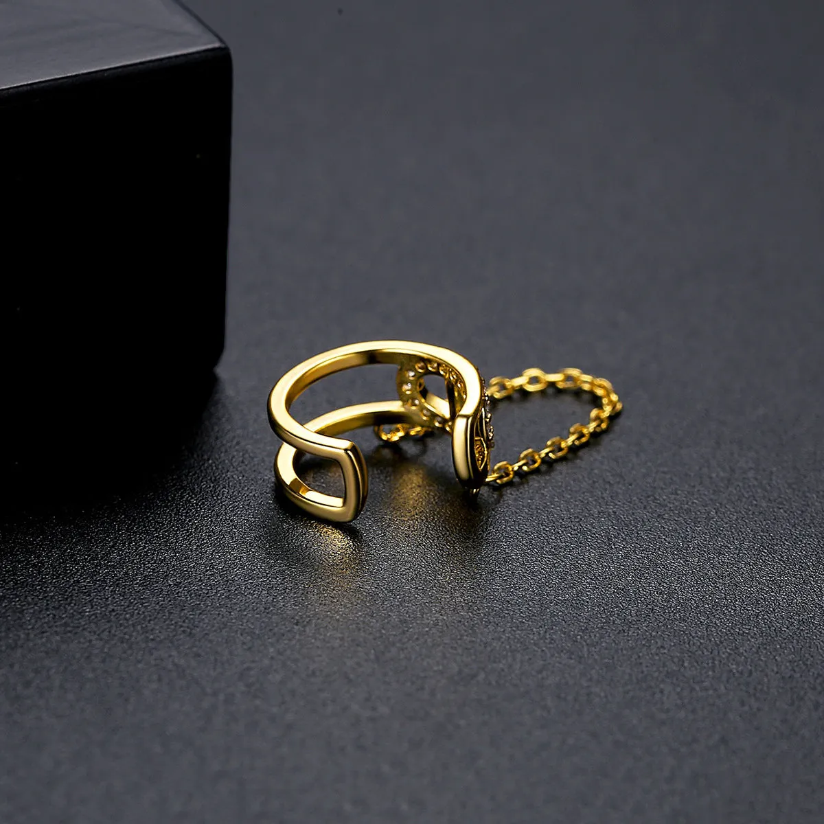 Cubic Zirconia & 18K Gold-Plated Chain Ear Cuff